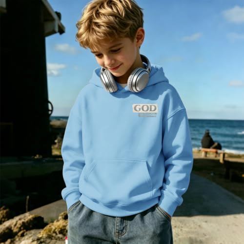 Fkatuzi Christian Graphic Hoodies For Boys Jesus God Is Good Hoodie Kids Faith Verse Bible God Religious Beach Pullover Tops - color: Light Blue, size: 7-8 Years