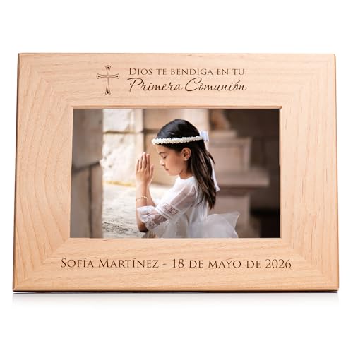 Lifetime Creations Marco de Foto Personalizado para Primera Comunión – Regalo de Primera Comunión Grabado para Niño o Niña, Recuerdo de Primera Comunión, Marco de Madera (Foto 4x6 Horizontal) - color: Personalizado - Primera Comunión (en Español), size: 4
