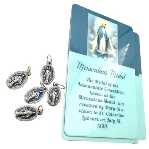Miraculous Medal Set of 5 Mini Mary Italian Metal Prayer Cards