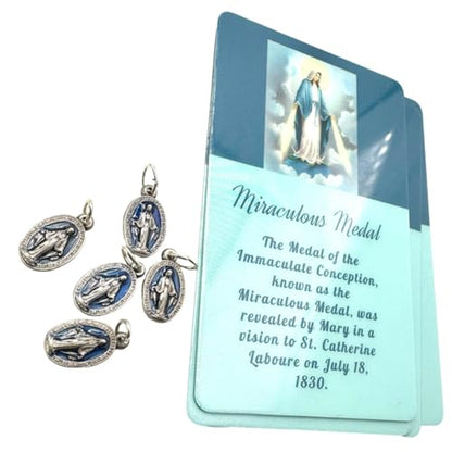 Miraculous Medal Set of 5 Mini Mary Italian Metal Prayer Cards