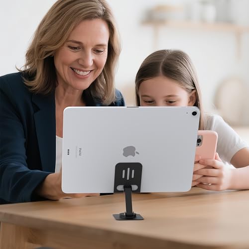Metal Cell Phone Stand for Desk, Multi-Angel Adjustable 360° Rotation Non-Slip and Foldable Mobile Phone Stand, Compatible with iPhone 18/17 Series and All Smartphones, Black - color: Black