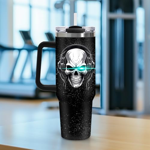 Gaming Tumbler Gifts for Men Teen Kids, 40oz Gamer Insulated Mug, Skull Video Game Controller Stainless Steel Travel Tumbler with Handle Straw, Double Wall Insulated Cup Present for Boys Teenagers - color: Game-D-532-E
