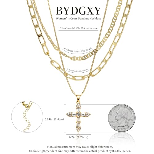 Cross Necklace for Women Girls, 14K Gold Plated Dainty Pendant Necklaces Set, Cute Trendy Faith Christian Religious Everyday Jewelry Gifts Aesthetic Accessories Non Tarnish - color: CZ Cross