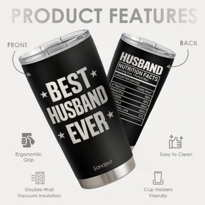 SANDJEST 20oz Insulated Tumbler for Husband, Stainless Steel Travel Mug with Lid, Best Husband Ever Coffee Cup for Men, Boyfriend Birthday Christmas Valentine - color: Husband
