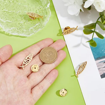 SUPERFINDINGS 4Pcs 304 Stainless Steel Lapel Pin Backs Jesus fish brooch Cartoon Fish Pin Christian Jewelry for Coat Shirt Suit Collar Accessories Gift - color: Golden