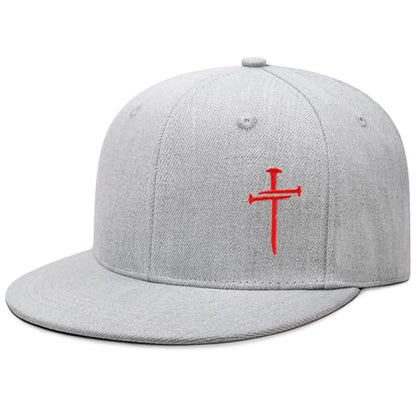 Christian Hats for Men Women - Cross Faith Flat Snapcback Hats - Religious Gifts for Thanksgiving Christmas - color: Grey/Cross Red