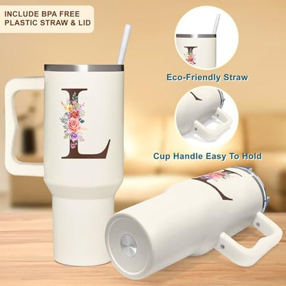 Personalized Gifts for Women, Customized Mother's Day, Birthday, Xmas Gift For Grandma, Mom, Wife, Friends, Sisters, Coworkers, Monogrammed Tumbler 40oz with Lid and Straw - color: L