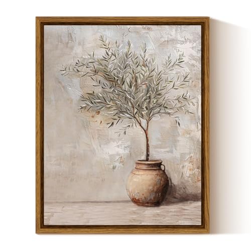 InSimSea Framed Canvas Wall Art, Textured Olive Branch Canvas Art, 10x8 In - color: Greenery by the Wall