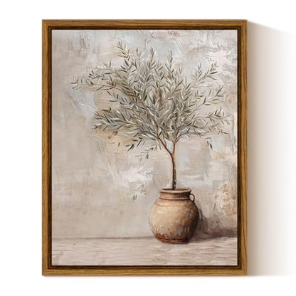 InSimSea Framed Canvas Wall Art, Textured Olive Branch Canvas Art, 10x8 In - color: Greenery by the Wall