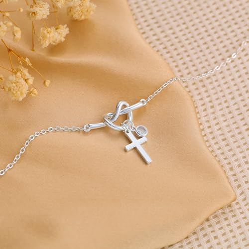 Moodear Cross Bracelet for Women, Dainty Sterling Silver/Gold Plated Gift - color: Silver Knot Cross Bracelet