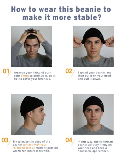 Men's Knitted Skull Cap Cross Embroidered Fisherman Beanie - color: Black