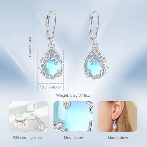 Vito Moonstone Turquoise Drop Earrings for Women, 925 Sterling Silver Hooks - style: Vine-Moonstone