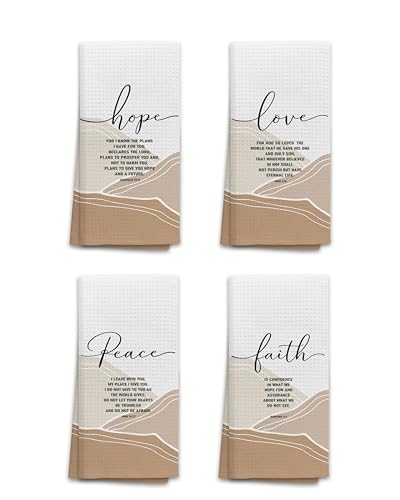 OHSUL Boho Christian Kitchen Towels Dish Towels Dishcloth Set of 4, Christian Gifts for Women Men, Hope Love Peace Bible Verses Faith Scripture Hand Tea Towel for Bathroom Kitchen Decor, 16x24 Inches - color: Color-07
