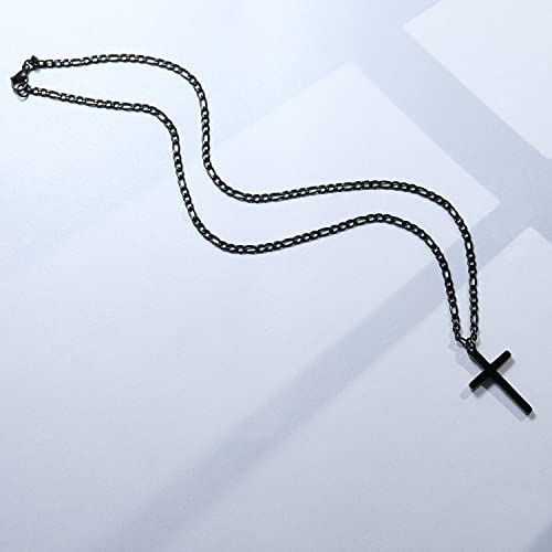 Joxevyia 14K Gold Filled Cross Necklace for Men Figaro Chain Stainless Steel Polished Cross Pendant Necklace Simple Baptism Faith Jewelry Gift - size: 22 inches, style: Big Black cross pendant(1.2"*0.7")