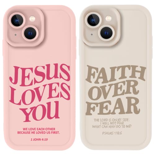 for iPhone 14 Plus 6.7'' 2 Pack Cute Christian Jesus Phone Case - color: Pink & Brown Jesus Faith Slogan, size: iPhone 14 Plus