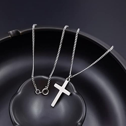 Cross Necklace for Women Stainless Steel Small Cross Pendant with Cuban Chain Simple Faith Jewelry for Men Women 14-22 Inches - color: Silver, style: 14inch