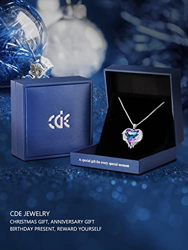 CDE Angel Wings Heart Birthstone Pendant Necklace Gift for Women - color: White-02-Amethsy Purple Birthstone