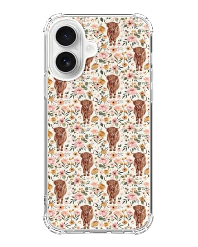 Highland Cow Floral Phone Case Compatible with iPhone 17, Cute Cattle Flowers Phone Cover for iPhone 17 - color: Cute Cow