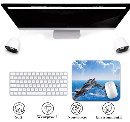 Dolphins Leaping in Harmony Over the Blue Ocean Mouse Pad, Mat for Desk - color: Cute Colorful Art Rec16