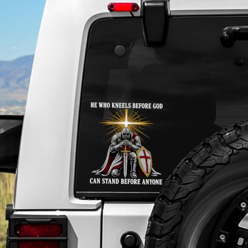 2PCS Knight Faith UV DTF Sticker, Religious Quote Car Window Decal 10in - color: He Who Kneels 1