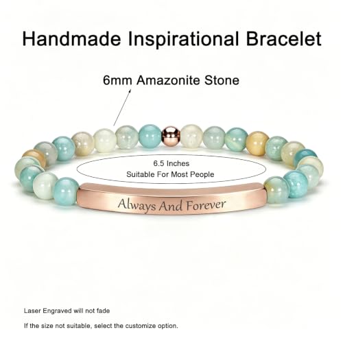 Inspirational Christian Bracelet for Women, 18K Gold Plated Bible Verse Jewelry with Amazonite Beads, Religious Faith Gift for Mom, Daughter, Sister, Friend - color: Always And Forever-Amazonite Rose Gold