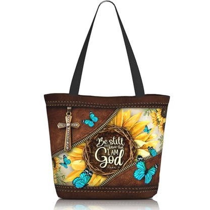 Bible Tote Bags for Women Christian Tote Bag Religious Church Bags for Women Organizer Christian Gift With Zipper - color: Be Still and Know That I Am God 1