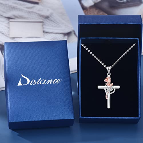 Distance Cross Necklace for Women 925 Sterling Silver Jewelry Pendant Necklace for Mom Wife Gift for Mother's Day or Birthday - style: Rose Butterfly Cross necklace