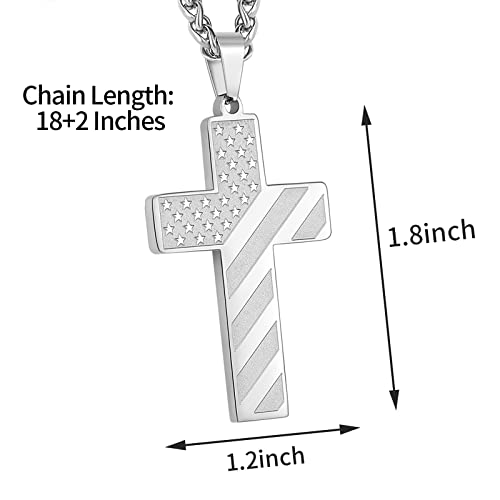 DuoDiner 18+2" Cross Necklace for Men Boys Christian Confirmation Gifts - color: Silver, style: Lord's Prayer