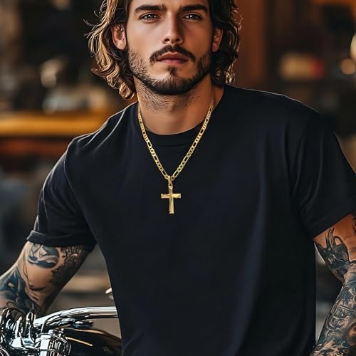Cross Necklace 14K Gold Cross Necklace for Men - color: gold-22inch