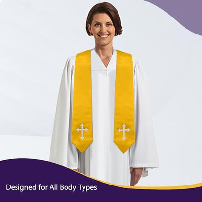 Piecatle Choir Stole with Cross Embroidery for Church, Ideal for Costume,60" - color: Gold