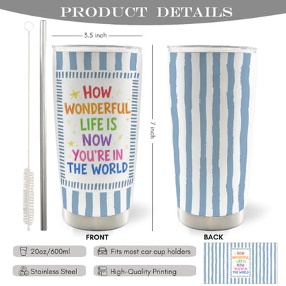 Blue Striped Inspirational Kids 20oz Travel Coffee Mug Tumbler - color: how