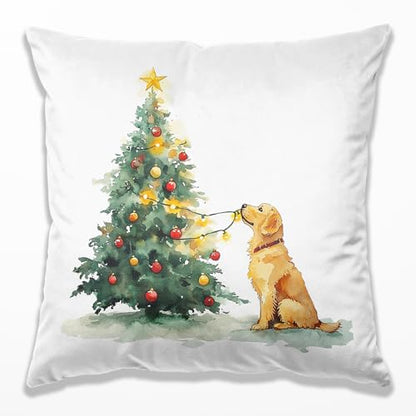 Christmas Tree Golden Retriever Pillow Covers 18x18, Golden Retriever Lovers Gifts, Christmas Tree Cute Dog Throw Pillow Covers for Home Living Room Bedroom Sofa Couch - color: 19 Color