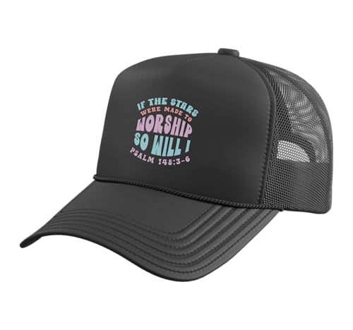 Christian Faith If Stars were Made to Worship Bible Verse Trucker Hat with Adjustable Mesh Back - color: Black