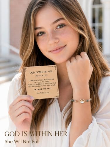 Gold Mustard Seed Bracelet for Teen Girls and Women, Faith Can Move Mountains Christian Jewelry, Inspirational Religious Gift for Her - color: God is within her