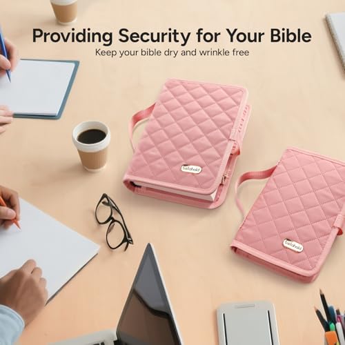 Adjustable Bible Cover with 75 Bible Tabs - Bible Cover Case for Women - color: Pink, size: M