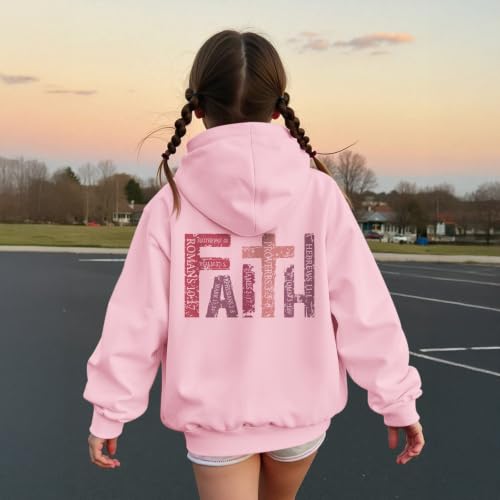 Girls Christian Hoodies Kids Jesus Faith Sweatshirts Cute Religious Graphic Sweater Inspirational God Bible Verse Top - color: Pink, size: 9-10 Years