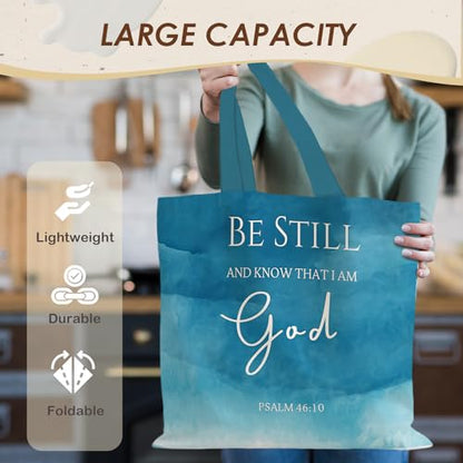 Walk by Faith Christian Canvas Tote Bags for Women, Christian Gifts for Women Faith, Bible Verse Gifts - color: Be Still