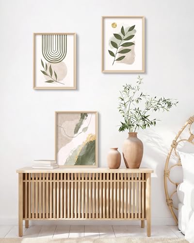 HesenDot Sage Green Framed Wall Art Set of 3,12x16IN High Wood Frame Design - color: High Frame Abstract Sage Green