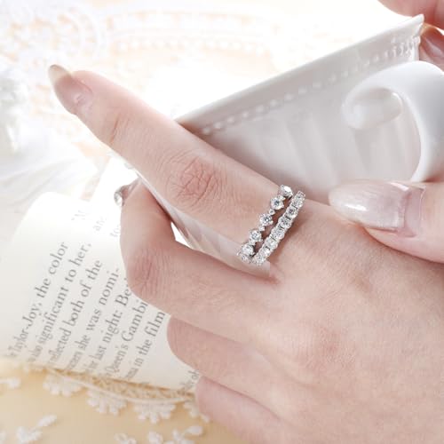 Helonley Birthstone Stack Rings for Women: 925 Sterling Silver Stacked Ring - color: Round Eternity Ring