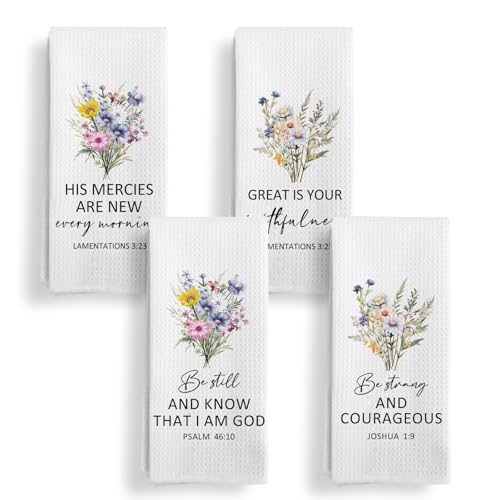 Christian Religious Gifts for Women, Christian Floral Kitchen Towels Set of 4, Religious Scripture Kitchen Tea Towels Decorative Set, Bible Scripture Hand Dish Towels16x24In - color: Bible 3