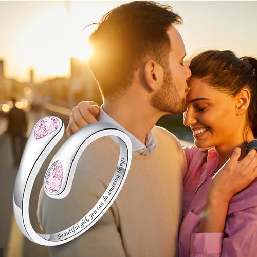 Jinlou Thumb Rings for Women - 925 Sterling Silver Birthstone Open Teardrop Encouragement Adjustable Ring Women Gifts for Teens Mom Birthday Mother's Day St Patricks Day - color: October, style: Beautiful you can do amazing things