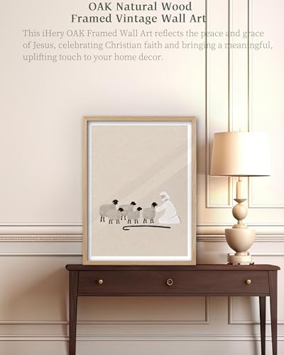 iHery 16x20in Good Shepherd Framed Christian Wall Art - color: Beige Framed Good Shepherd, size: 20"L x 16"W