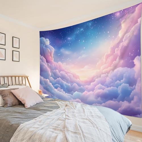 LB Pink Cloud Tapestry Blue Starry Sky Tapestries Wall Hanging Aesthetic Nature Scenery Wall Decor for Bedroom Living Room College Dorm,78Wx60H inches - color: Pink Blue, size: 60"L x 78"W
