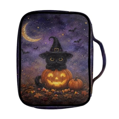 Suobstales Cat Pumpkin Bat Candy Maple Leaves Pattern Bible Cover Carrying Book Case for Women Men Halloween Lightweight Bible Bag Bible Protective with Handle and Zippered Pocket - color: Cat Pumpkin Bat Candy Maple Leaves