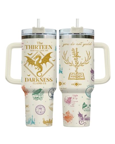 Fantasy Bookish Tumbler 40oz with Handle and Straw - color: Bookish Yellow