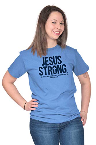 Jesus Strong Philippians 4:13 Bible Graphic T Shirt Men or Women - color: Carolina Blue, size: X-Large