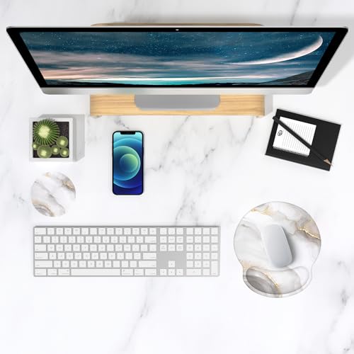 ITNRSIIET Ergonomic Mouse Pad with Wrist Support Wrist Rest Smooth Surface Non-Slip Rubber Base Comfortable Office Supplies Pain Relief, 9.8 x 9.1 inches, White marbling - color: White marbling