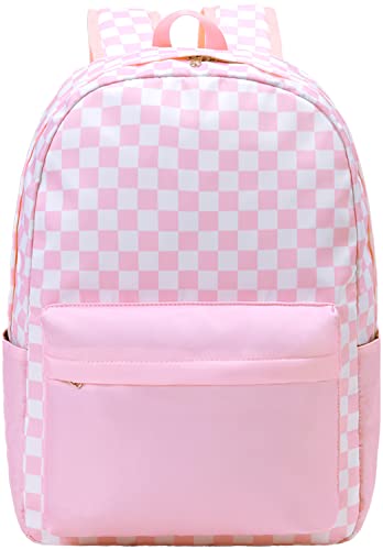 UREYMX Checkered Backpack - School Backpack for Kids, Large Capacity, Waterproof, Lightweight, Black - color: Pink and White Plaid