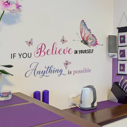 Believe in Yourself Positive Quotes Inspirational Wall Decals for Girls Bedroom Removable Colorful Office Decor for Women Vinyl Motivational Stickers Peel and Stick with Butterfly Art Murals - color: Believe in Yourself Wall Quotes