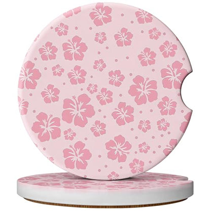 2 Pack Car Coasters for Cup Holders, Cute Car Accessories Interior - color: Hibiscus
